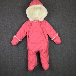 Pink Faux Fur Lined Snow Suit with Feet/Gloves Sz 3M Girls EUC